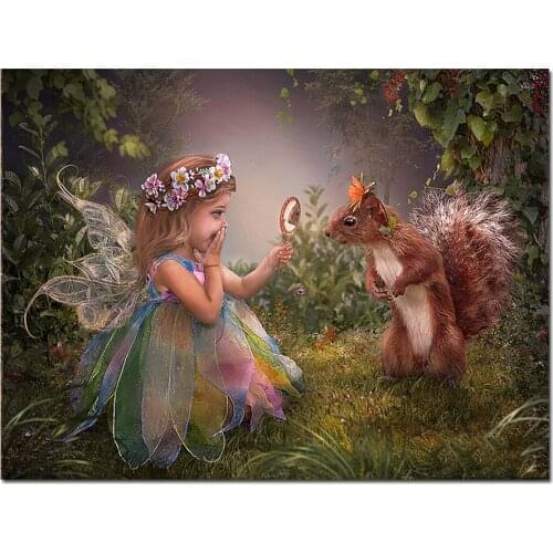 5D Diy Diamond Mosaic Cartoon Girl 3D Diamond Painting Square Round Rhinestone Diamond Embroidery Fairy And Squirrel
