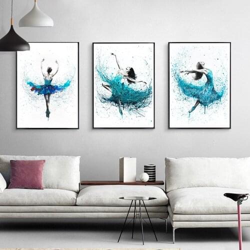 Modern Ballerina Abstract Canvas Painting Wall Art Prints Turquoise Rain Dancer Poster Living Room Nordic Home Interior Decorati