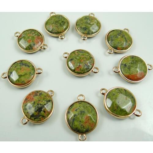 Natural round stone Quartz Crystal Turquoises Unakite pendants Connector Bracelet Necklace Connector for diy Jewelry Making 20pc