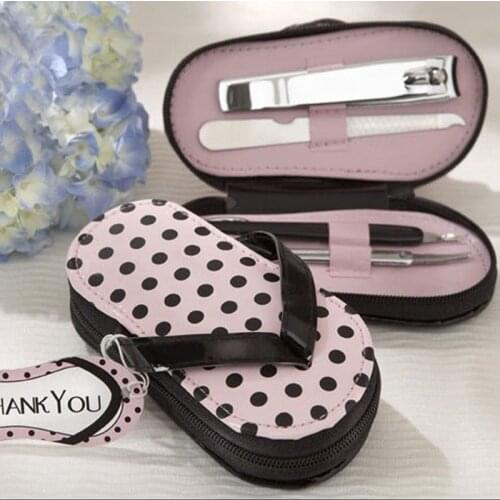 Free shipping 50 sets/lot! Pink Polka Flip Flop 4pcs Pedicure set Manicure Set Wedding Gift bridal shower favors