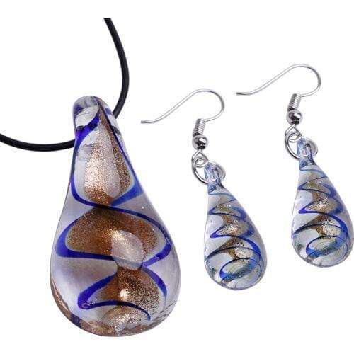 Free Shipping 6 stet Jewelry Women Party Necklace/earrings water drop Lampwork Glass Murano Bead Necklace Earring Fashion