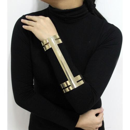 Long Alloy Big Cuff Bangle Fashion Open T Bracelet For Women Statement Jewelry Femme Show Accessories Manchette UKMOC