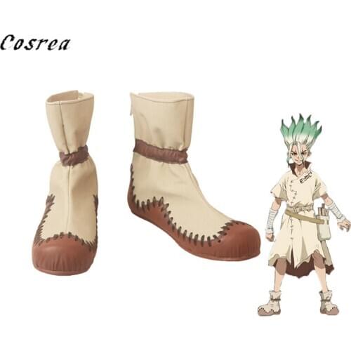 Anime Dr. Stone Ishigami Senku Cosplay Boots Halloween Dr. Stone Cos Shoes Retro Vintage Ankle Shorts Boots for Women and Mens