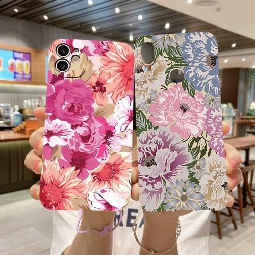 Phone Case For iPhone 12 11 Pro Max Mini SE 2020 7 8 6S 6 Plus 5 5S XS XR X Silicone Hand Drawn Flower Pattern TPU Back Cover