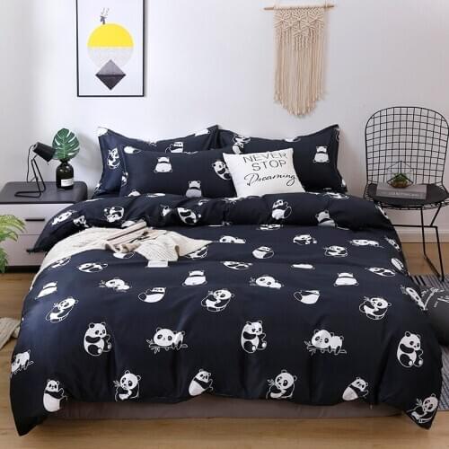 Black White Panda Cute Kids Cartoon Luxury Comforter Bedding Set Animal Modern King Queen Twin Size Bed Linen Duvet Cover Set