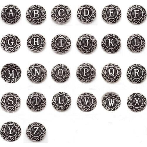 Cheap! 260pcs/lot metal alphabet letter A-Z snap buttons charms for 18mm ginger snaps bracelets/necklace fit snap jewelry