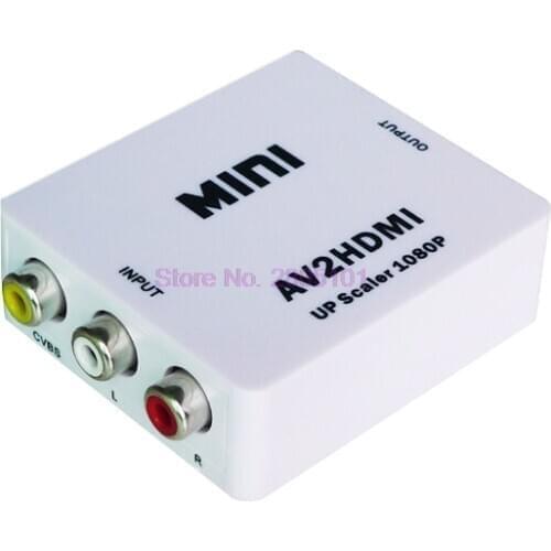 By dhl or ems 50 pcs RCA AV to HDMI Converter Adapter Mini Composite CVBS to HDMI AV2HDMI Converter 1080P