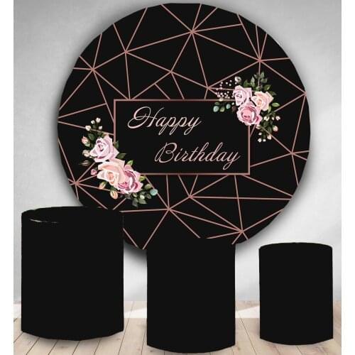 Circle photography backdrop wedding bridal shower rose flower round photo booth background pink golden birthday dessert table