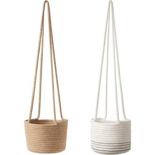 Cotton Rope Hanging Planter Baskets Garden Plant Hanger Storage Basket Flower Pot Holder For Indoor Plants Balcony Garden Decor