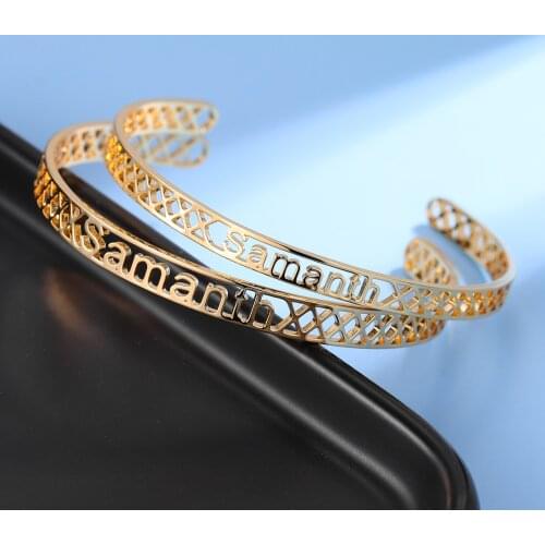 Customize Name Bangle For Women Personalized Gold Stainless Steel Bangle&Bracelet Name Nameplate Letter Bangles Adjusted Jewelry