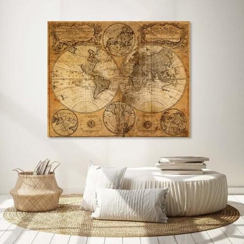 Antique Ancient History Map of World Canvas Painting Prints Wall Art Poster Picture for Living Room Home Interior Decor