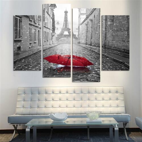 Paris Street Black and White Tower Poster Modern Home Decor Canvas Prints Red Umbrella Picture Painting Office Wall Art Dropship