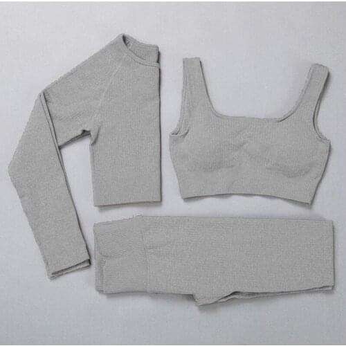 Yoga Set Fitness Womens Sportswear Workout Clothes Athletic Wear Sports Gym Legging Seamless Bra Crop Top Long Sleeve Yoga Suit