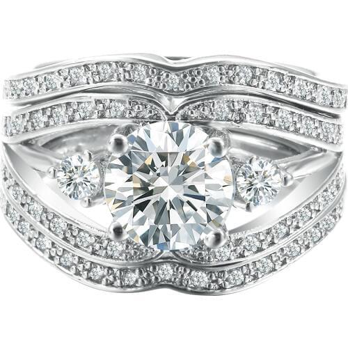 3 Piece Luxury Silver Color Ring Set Round Fashion Wedding Ring White Flower Cubic Zirconia Jewelry For Women As Christmas Gifts