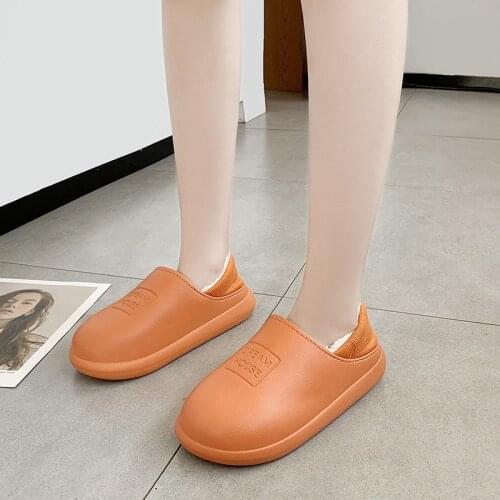 Winter Fur Slippers Warm Plush Waterproof Slippers Slides Flat Mules Furry Mules Shoes Women Men Outdoor Slippers Size 36-44