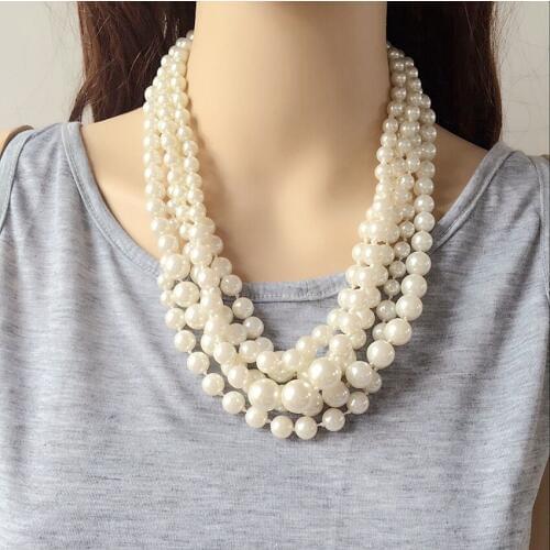 Acrylic Pearl Multi Layers Statement Elegant Sweet Collar Necklace