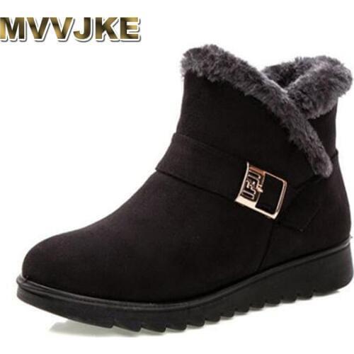 MVVJKEwinter faux fur warm ankle boots for women waterproof non-slip warm leather ankle boots shoes Booten E023