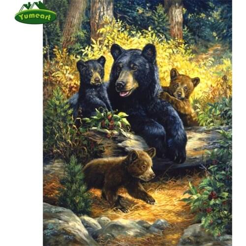 DIY Diamond Painting by Number Black Bear Family Look Art Craft Paintings Needlework Diamond Embroidery Mosaic Cross Stitch Kits