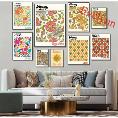 70S Flower Market Poster,Tokyo,London,Barcelona,San Francisco,Paris,Ibiza,Seoul,Amsterdam,Home Decor Canvas Wall Art Print Gift