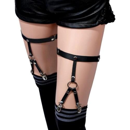 New fashion Rock Pub Girl Garter Belts Rivets Punk sexy Leg metal Ring Thigh Harness Heart Garter Adjustable Size for women
