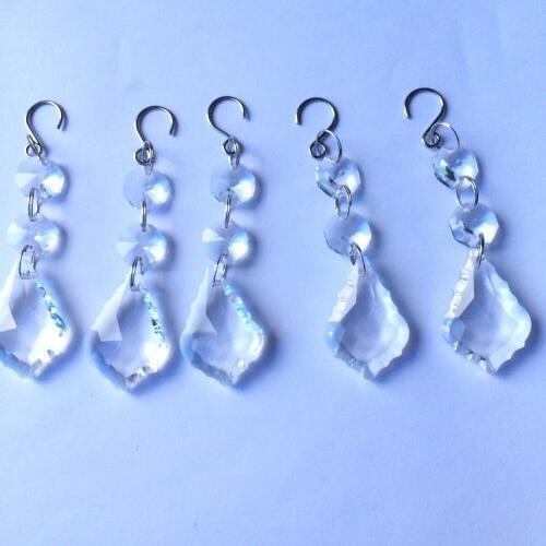 5pcs/lot Transparent Glass Crystal maple leaf With 2 Octagonal beads Suncatch Pendants Prisms For Chandelier Pendants