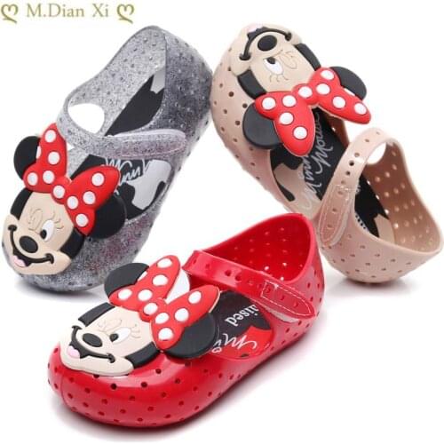 New Bow Cartoon Minnie Girl Jelly Sandals 2021 Summer Childrens Shoes Cute Baby Princess Sandals Non-slip Beach Shoes