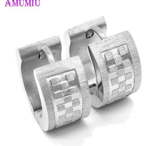AMUMIU Stainless Steel Earrings Dull Polished Little Square Mens Wide Earring For Cow Boy For Women Lover Couple Wholesale E004