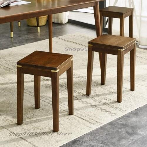 Solid Wood Stool Household Living Room Square Stool Chinese High Stool Simple Creative Net Red Bench Thickened Economical