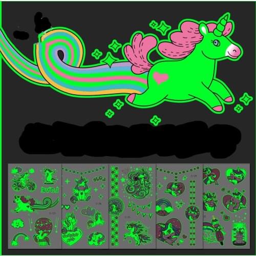 1pcs Luminous Stickers Cute Cartoon Unicorn Tattoo for Kid Cute Fake Taty Children Body Art Waterproof Temporary Tattoo Sticker