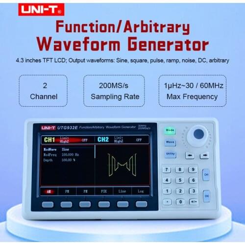 UNI-T UTG932E UTG962E Function Arbitrary Waveform Generator Signal Source Dual Channel 200MS/s 14bits Frequency Meter 30/60Mhz