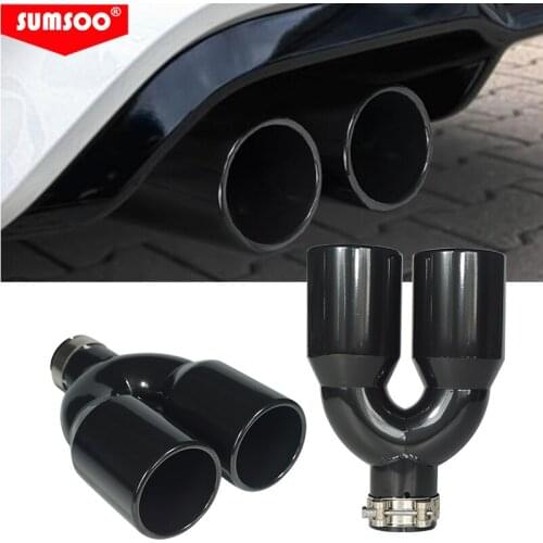 Genuine SUMSOO 1PCS Universal Double Rear Exhaust Tip Stainless Steel Tail Pipe Dual Outlet Muffler Pipe Silencer Car Accessor