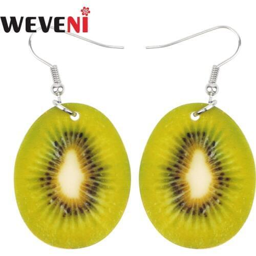 WEVENI Acrylic Sweet Green kiwi Fruit Earrings Dangle Drop Trendy Cute Charms Jewelry For Women Girl Cartoon Gift Bijoux Brincos