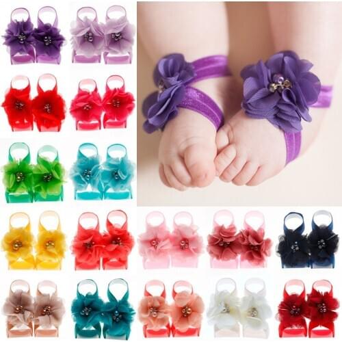 Yundfly Newborn Chiffon Sewed Flower Barefoot Sandals Baby Girls Foot Floral Ornament Photography Props