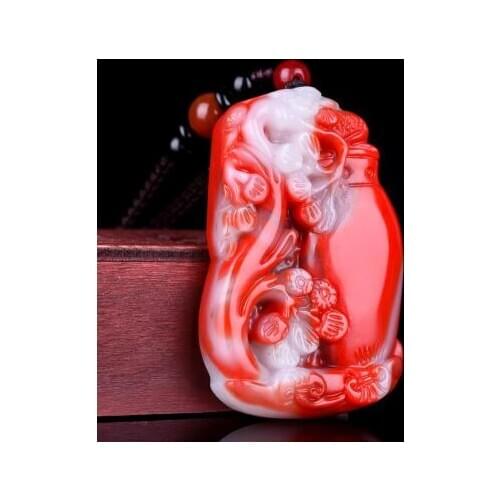 Zheru jewelry natural chicken blood jade two-color bamboo pendant necklace, exquisite jewelry, best gift