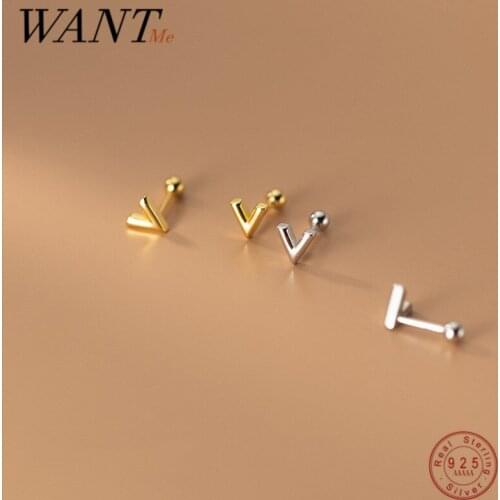 WANTME 925 Sterling Silver Initial V Fashion Korean Spiral Beads Stud Earrings for Women Teen Friendship Party Piercing Jewelry