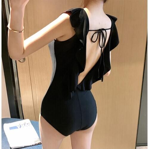 Women One Piece Black Swimsuit Sexy Flouching Backless Monokini 2021 Bathing Suit Summer Beach Wear Maillot De Bain Femme
