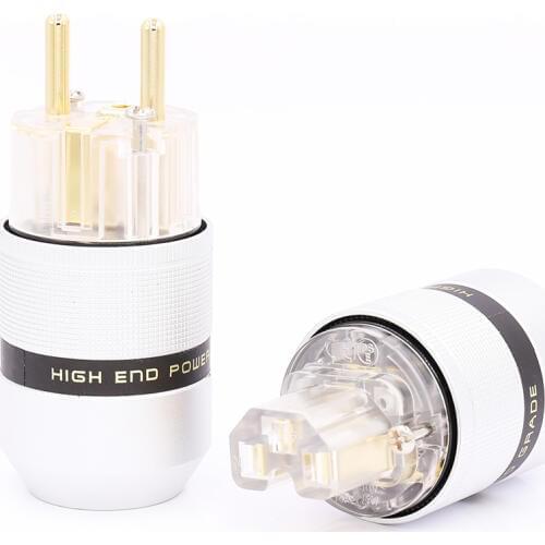 1 pair Hifi Audio High End Schuko Power connector Gold EU Plated power plug +IEC connector for HIFI Power cable