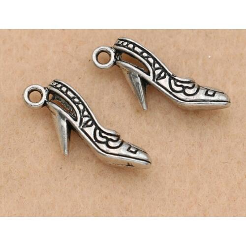 10PCS Antique Silver Plated High Heel Shoe Charm Pendants Jewelry Making Earrings Accessories Diy Jewelry Findings 22x10mm