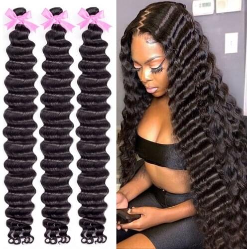Loose Deep Wave Bundles 28 30 32 40 Inch 100% Human Hair Extensions 3 4 Bundles Deals Brazilian Water Wave Curly Bundles Remy