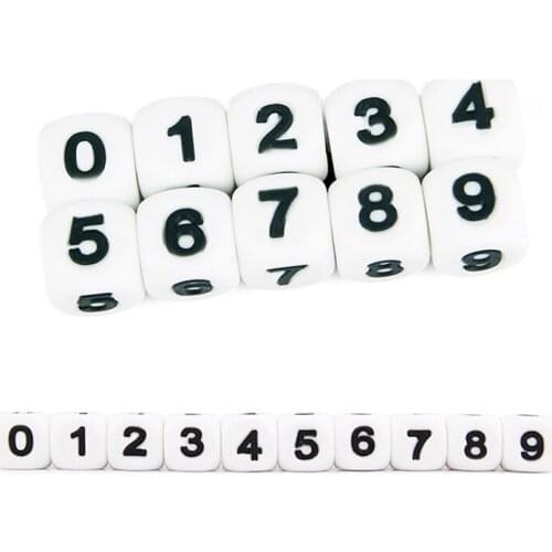100pc Silicone Numbers Beads for Insert Date on Pacifier Chain Clips 12MM Chewing Digital Bead for Baby Birthday on Teething Toy