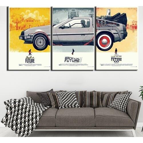 3 piece back to the future car movie painting Canvas wall art movie poster 3 panel printed painting wall decoration F688