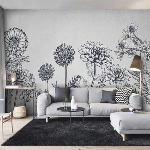 Milofi size custom 3D mural wallpaper Nordic minimalist hand-painted gray and white flowers personalized background wall