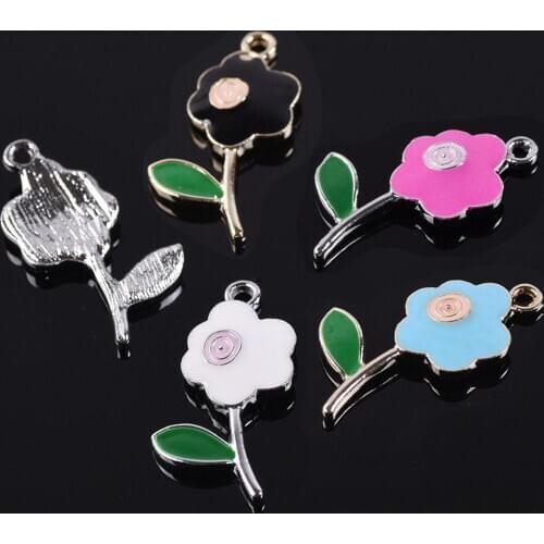 10pcs 25x14mm Flower Enamel Metal Charm Loose Pendants Beads Wholesale lot for Jewelry Making DIY Charms Findings