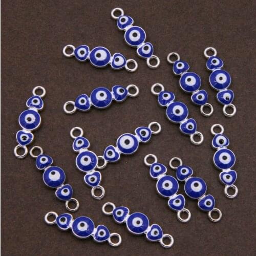 6pcs three eyes heart-shaped evil blue eye connector suitable for jewelry bracelet making accessories DIY 27*8*3mm wholesale