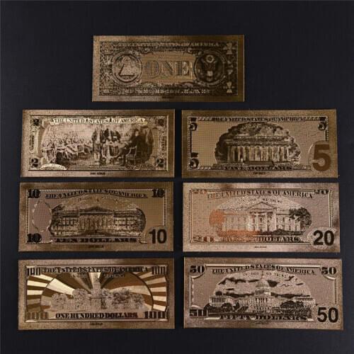 7pcs Gold Banknotes Banknotes in Gold Plated Paper Money For Collection 15*7 cm/5.91*2.76in