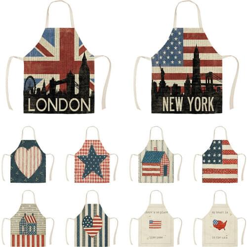 American Flag Aprons Kitchen Apron Women Creative Flag Cotton Linen Bibs Household Cleaning Pinafore Home Cooking Aprons WQD365