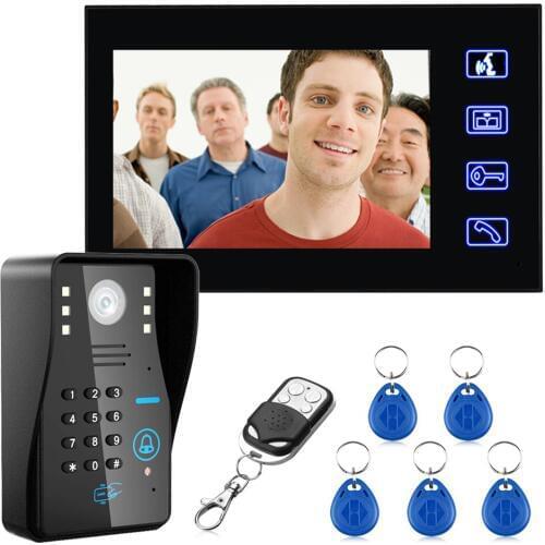 Free Shipping !Touch Key 7" RFID Password Video Door Phone Intercom System With IR Camera 1000 TVL Remote Access Control System