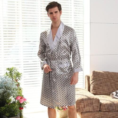 Men Lounge Sleepwear Faux Silk Nightwear For Men Comfortable Silky Bathrobes Noble Home Dressing Gown Mens Sleep Robes Pajamas