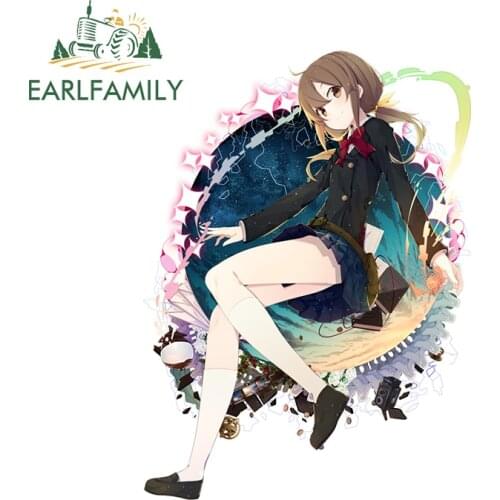 EARLFAMILY 13cm x 9.5cm for Girl Anime Vinyl Car Stickers Cute Sunscreen Decal Creative Car Body Bumper Motorcycle Decoration