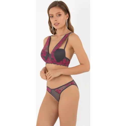 Push Up Bra Panty Set For Women Sexy Seamless Underwear Bralette Lace Ultra Thin Padded Backless Transparent Adjustable Strap